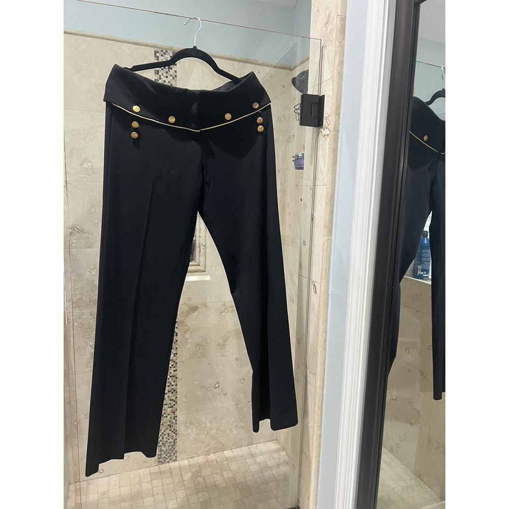 Vintage Cache Black Gold Wide Leg Flare Sailor Button Pants Sz 8 Y2K Dress Pants